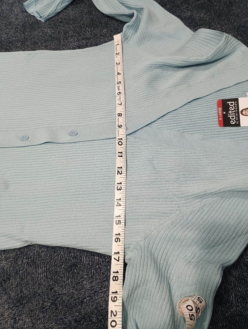 Edited Light Blue Ribbed V-Neck Button Cardigan - Picture 12 of 13